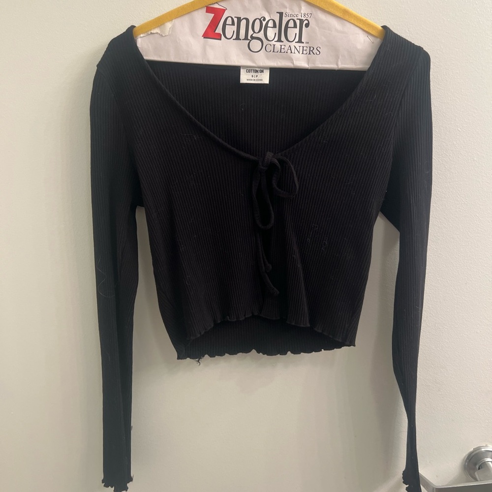 Cotton on tie front ribbed long sleeve